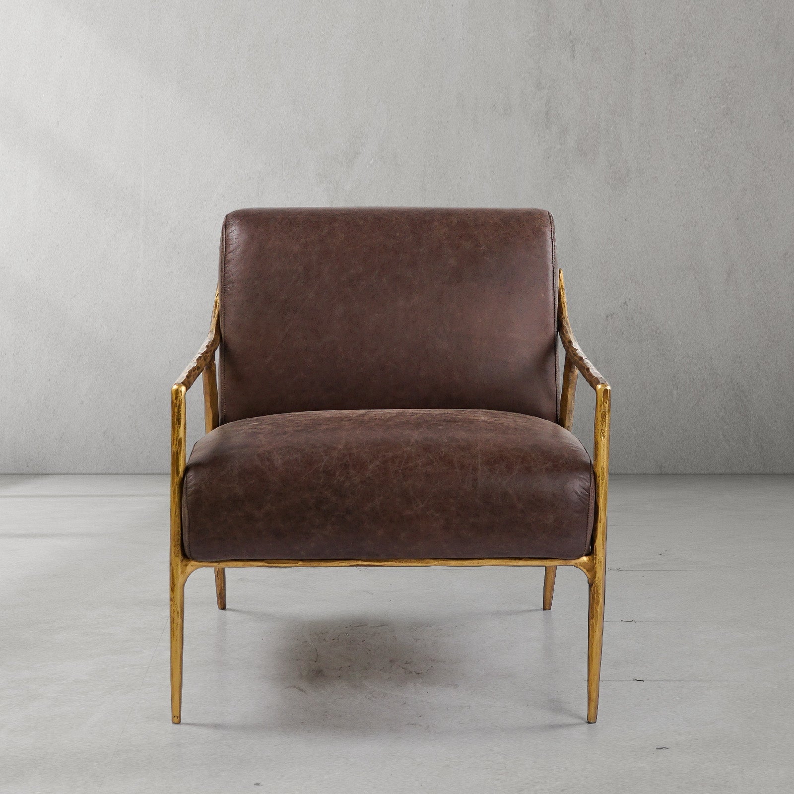Vintage Forged Brown Leather Accent Chair