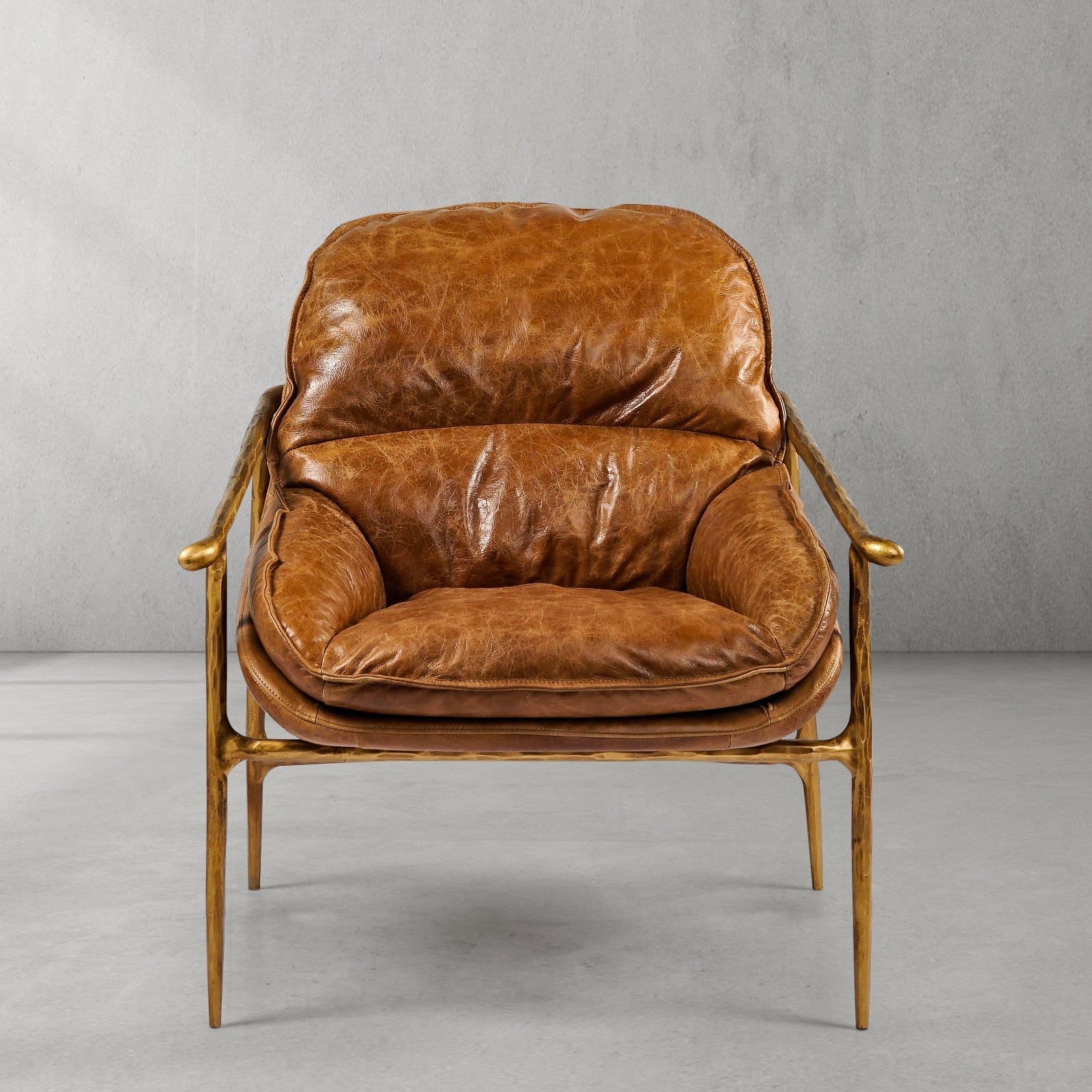 Vintage Forged Brown Leather Accent Chairs