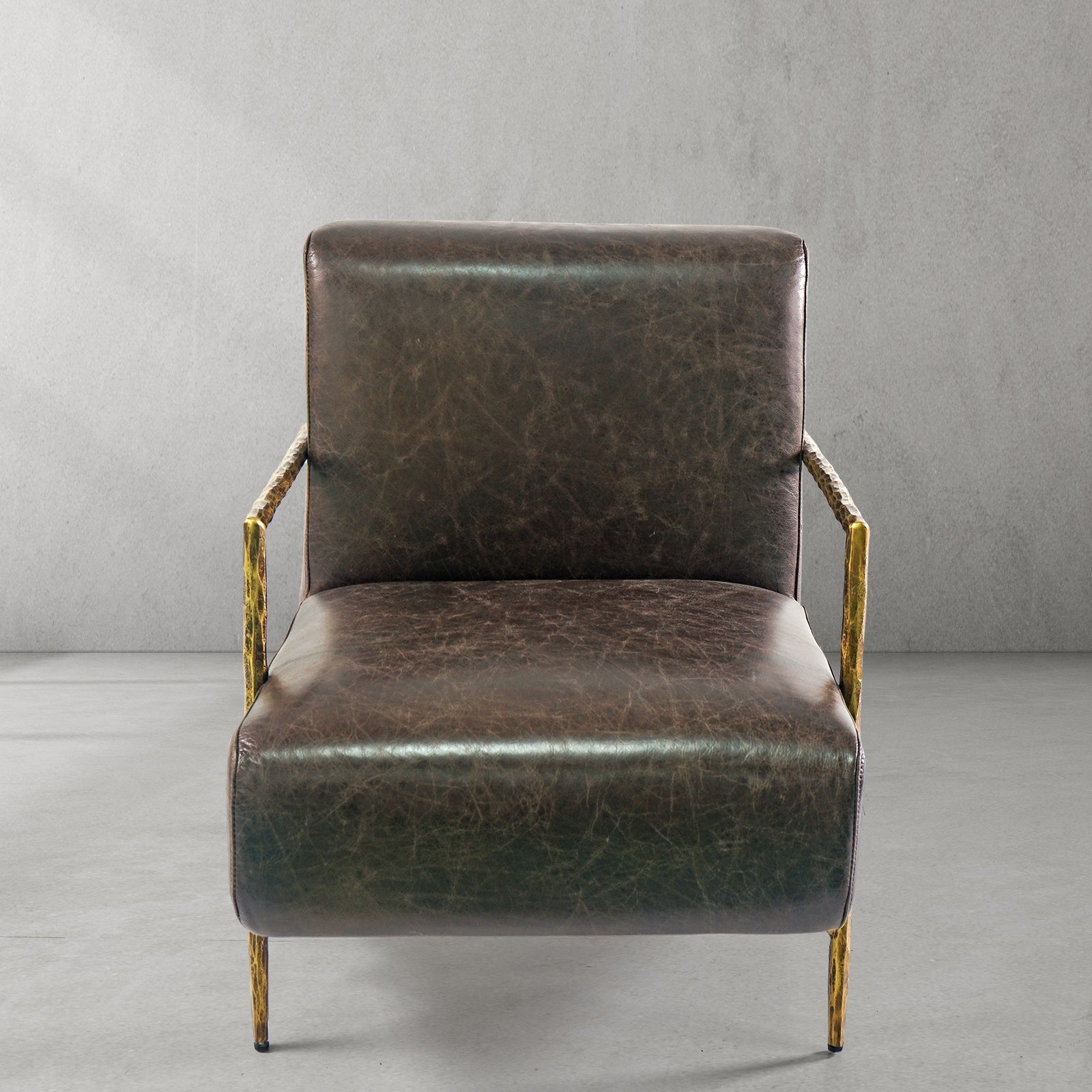 Vintage Forged Genuine Brown Leather Accent Chair