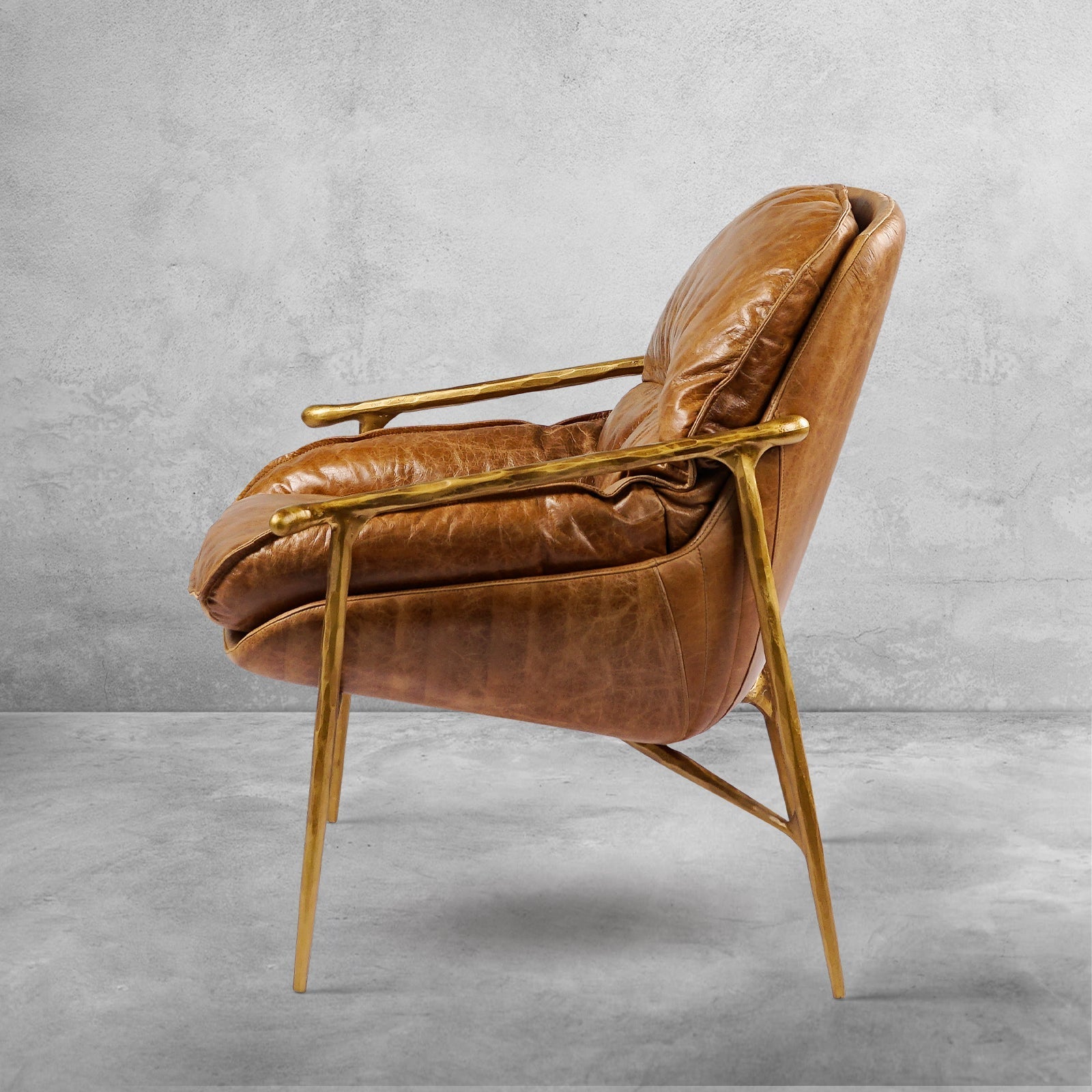 Vintage Forged Brown Leather Accent Chairs