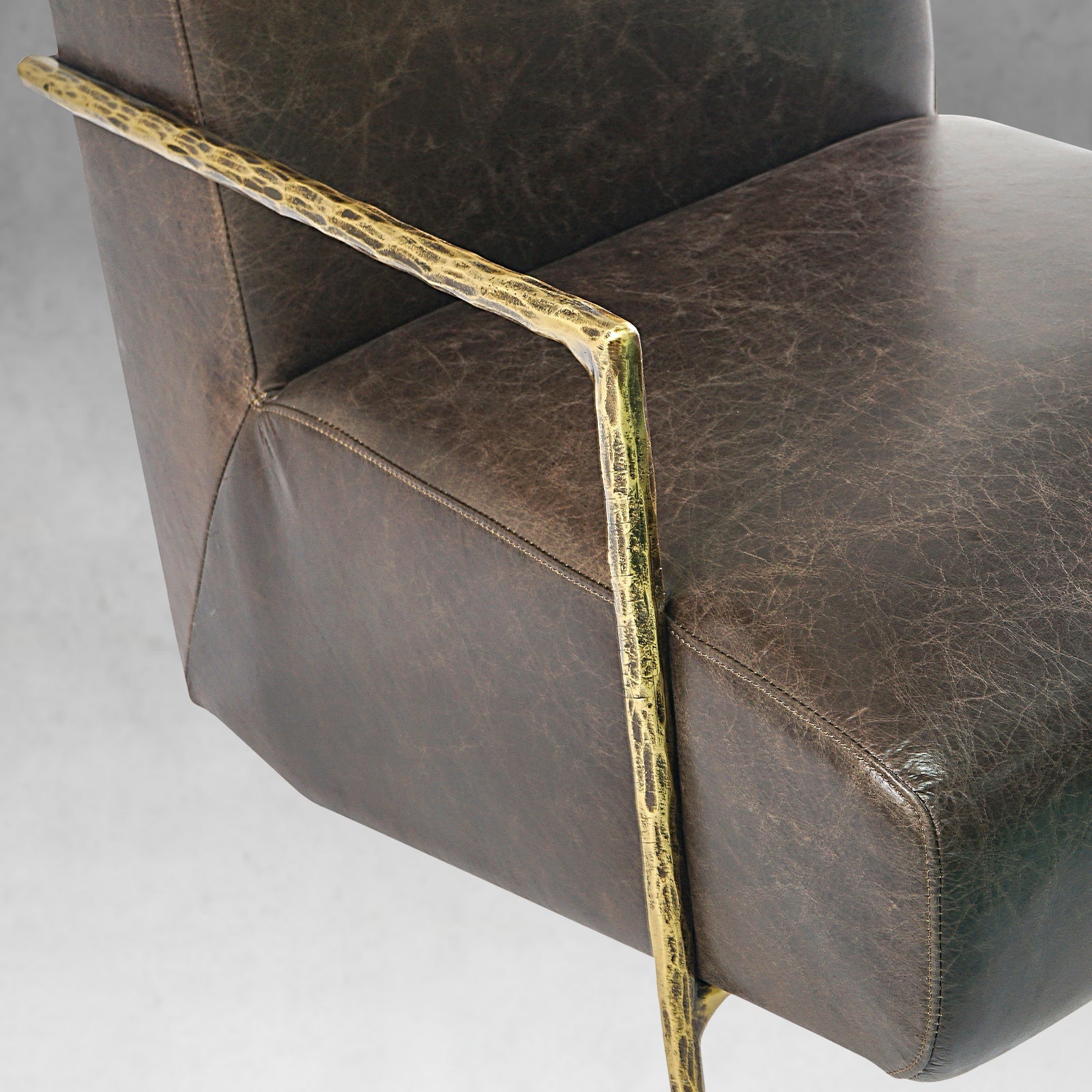 Vintage Forged Genuine Brown Leather Accent Chair