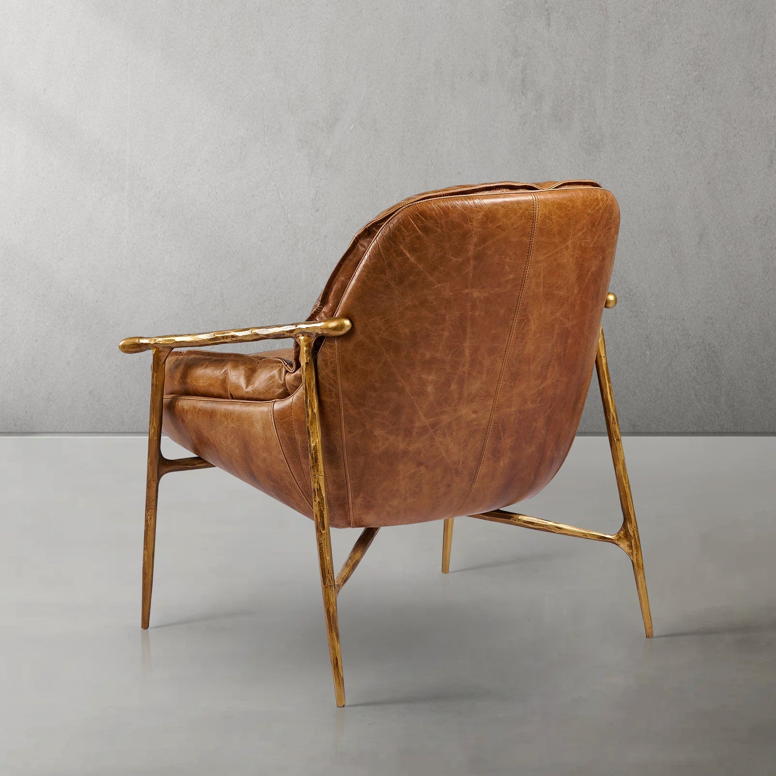 Vintage Forged Brown Leather Accent Chairs