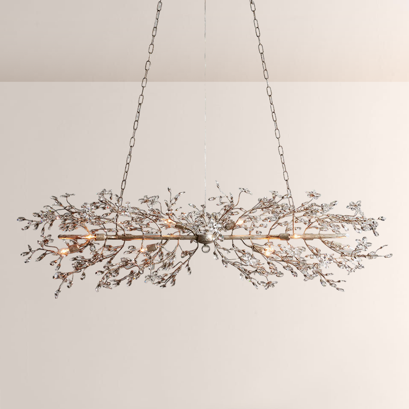 Crystal Flowers Fiore Linear Chandelier 51" 68" - thebelacan
