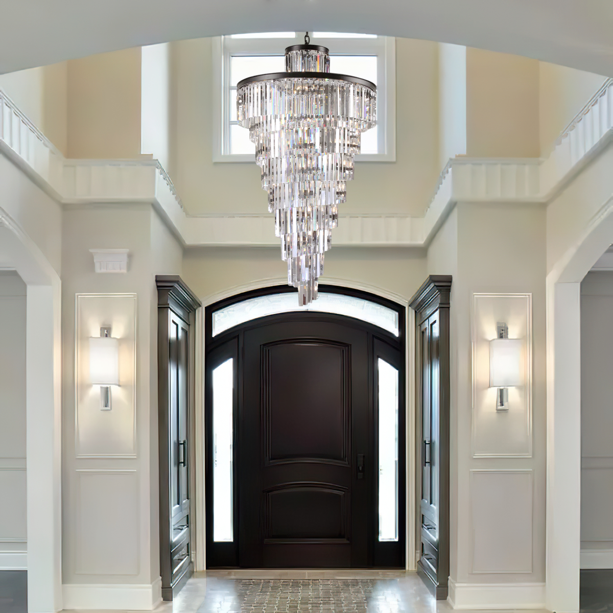 1920s Classical Multi-Tiered Layered Crystal Rod Chandelier