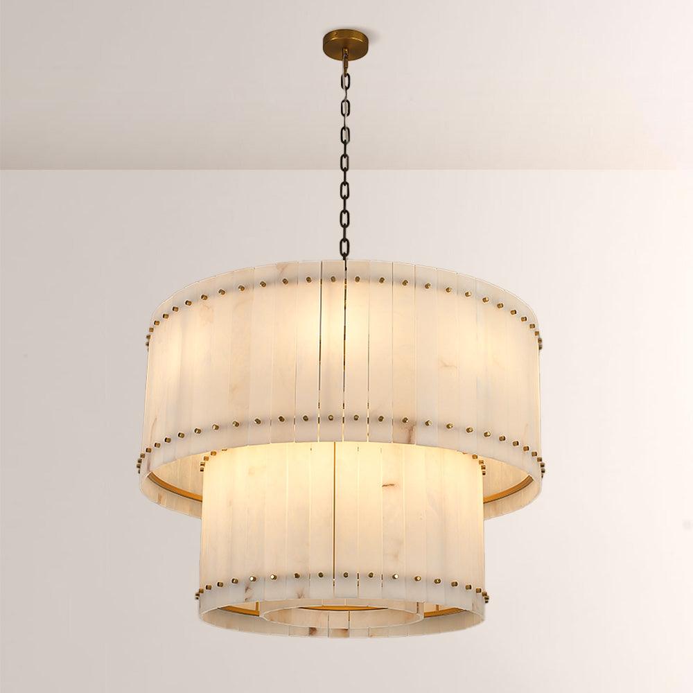 San Marco Alabaster Round 2-Tiered Chandelier - thebelacan