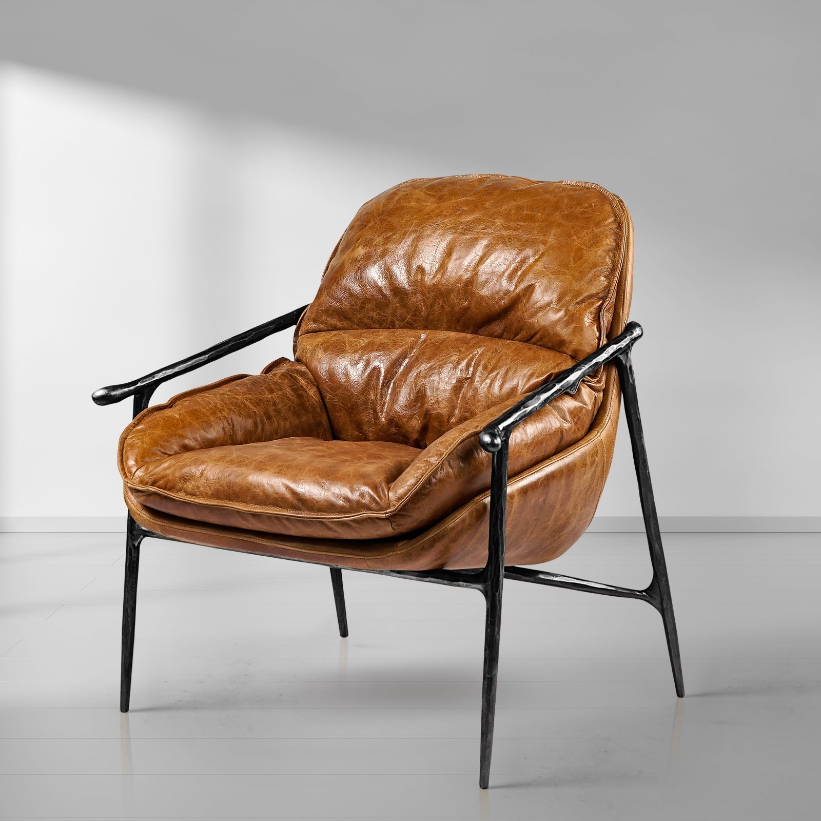 Vintage Forged Brown Leather Accent Chairs