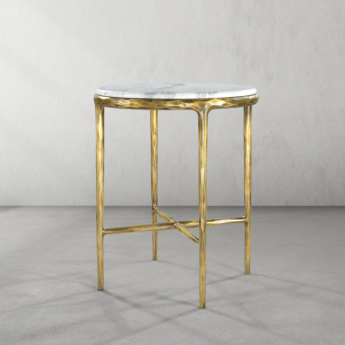 Vintage Forged Marble Round Side Table 18"D