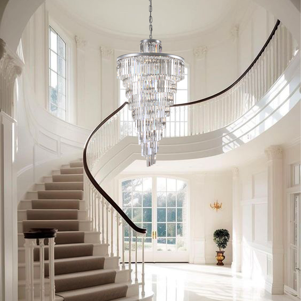 1920s Classical Multi-Tiered Layered Crystal Rod Chandelier