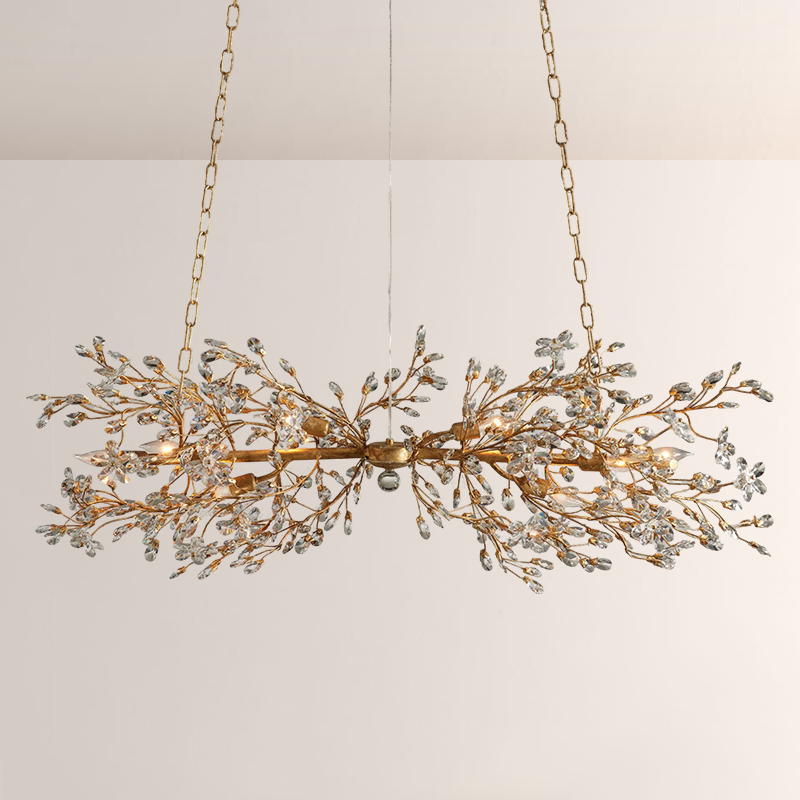 Crystal Flowers Fiore Linear Chandelier 51" 68" - thebelacan