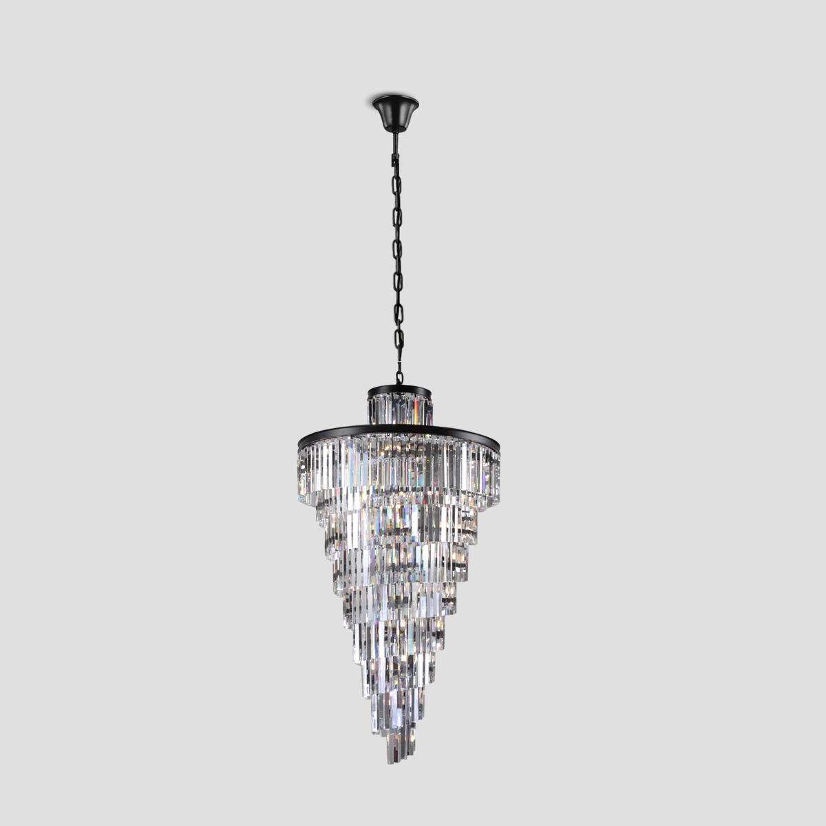 1920s Classical Multi-Tiered Layered Crystal Rod Chandelier