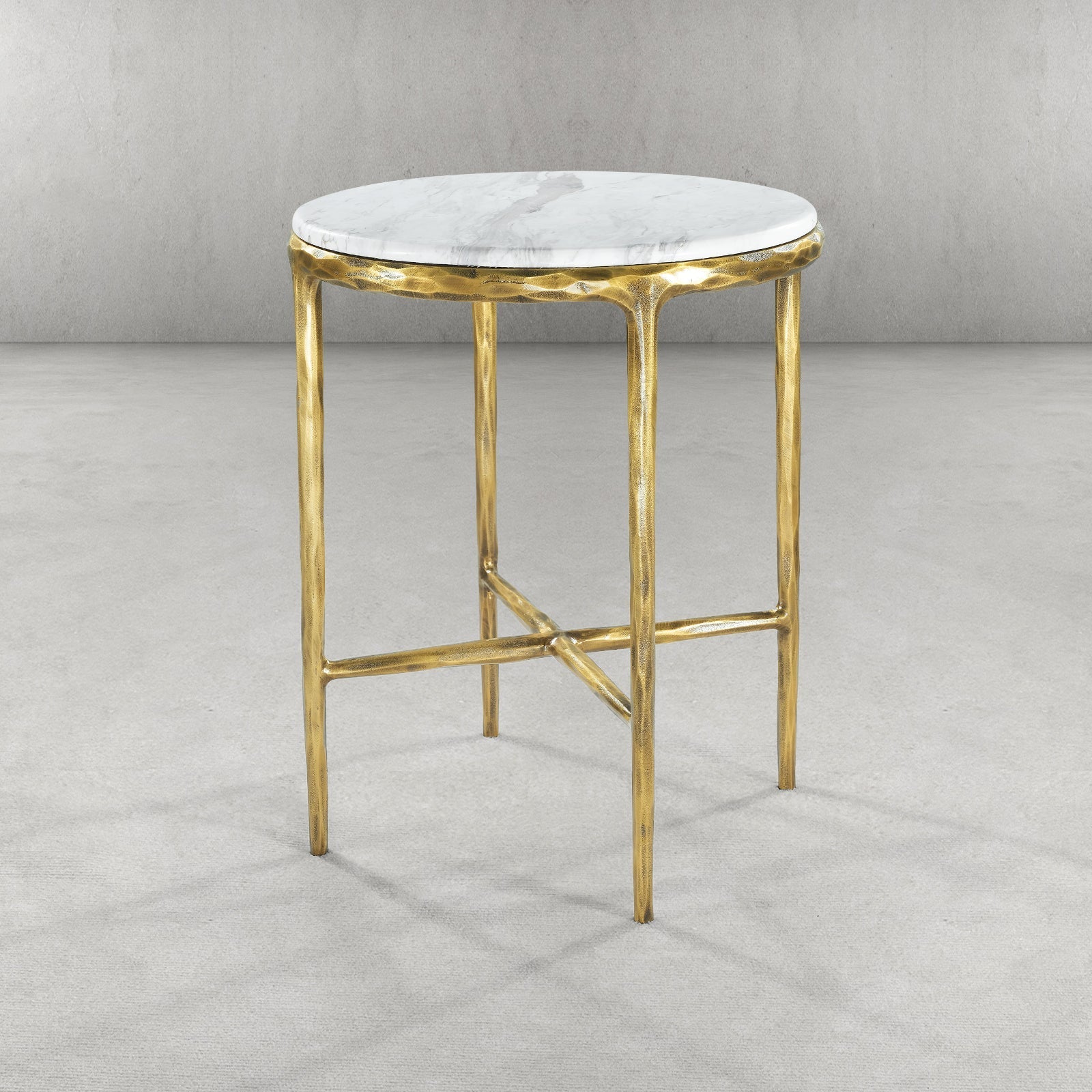 Vintage Forged Marble Round Side Table 18"D