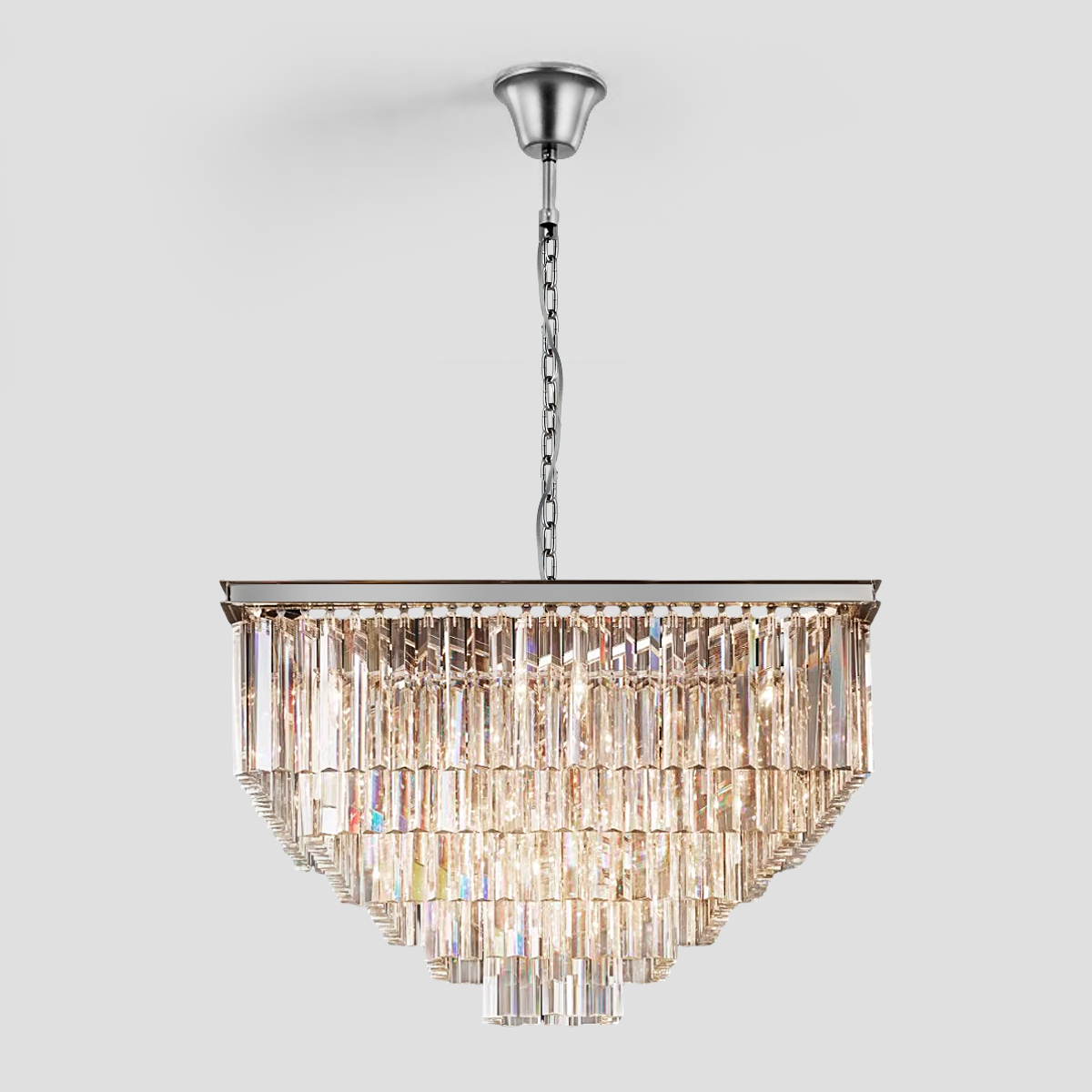 1920s Classical 5-Tier Crystal Square Chandelier