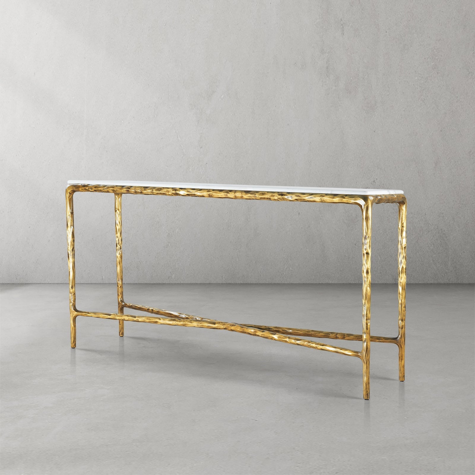 Vintage Forged Rectangle Marble Console Table
