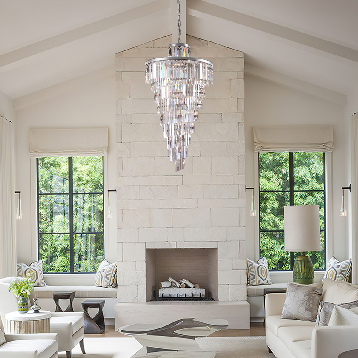 1920s Classical Multi-Tiered Layered Crystal Rod Chandelier