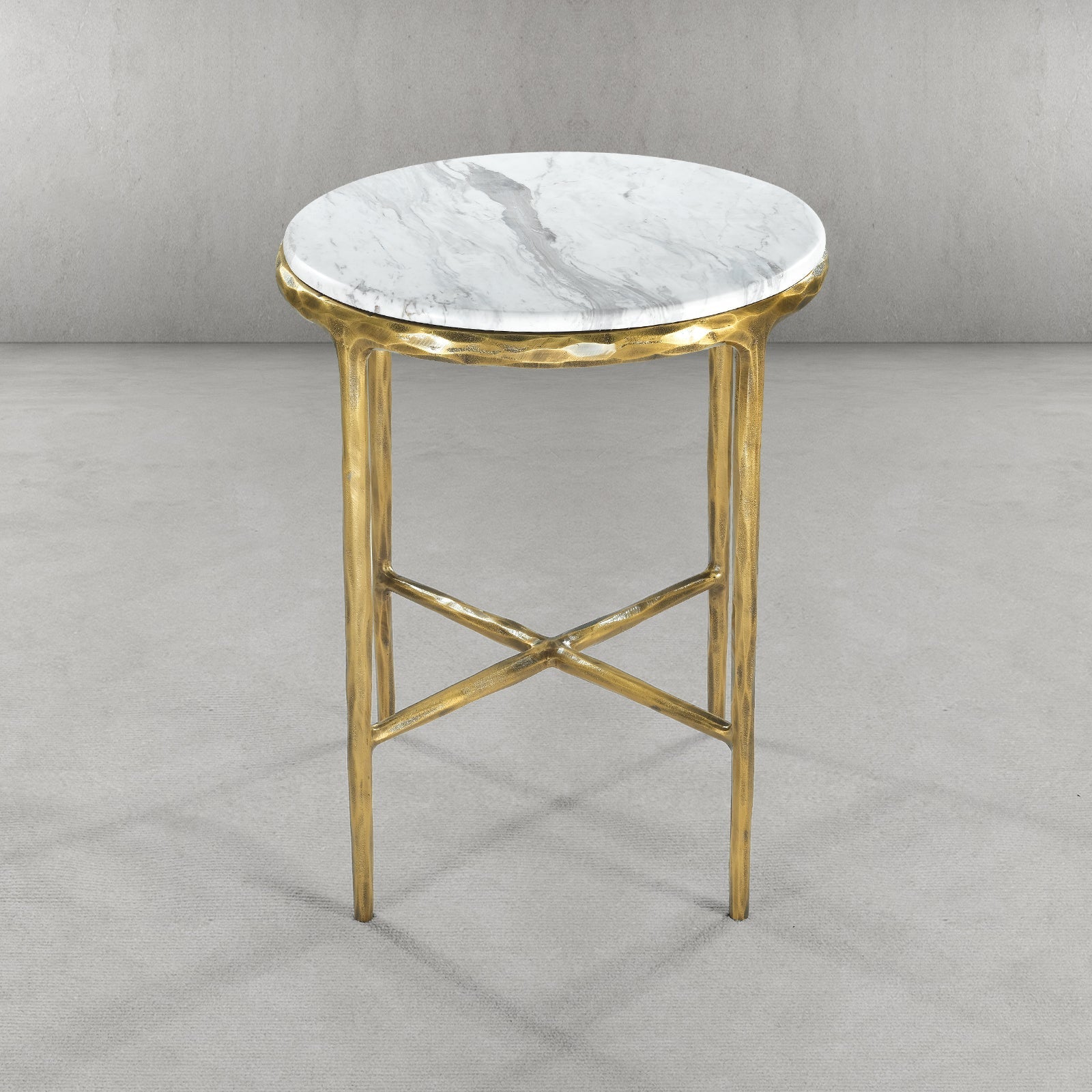 Vintage Forged Marble Round Side Table 18"D