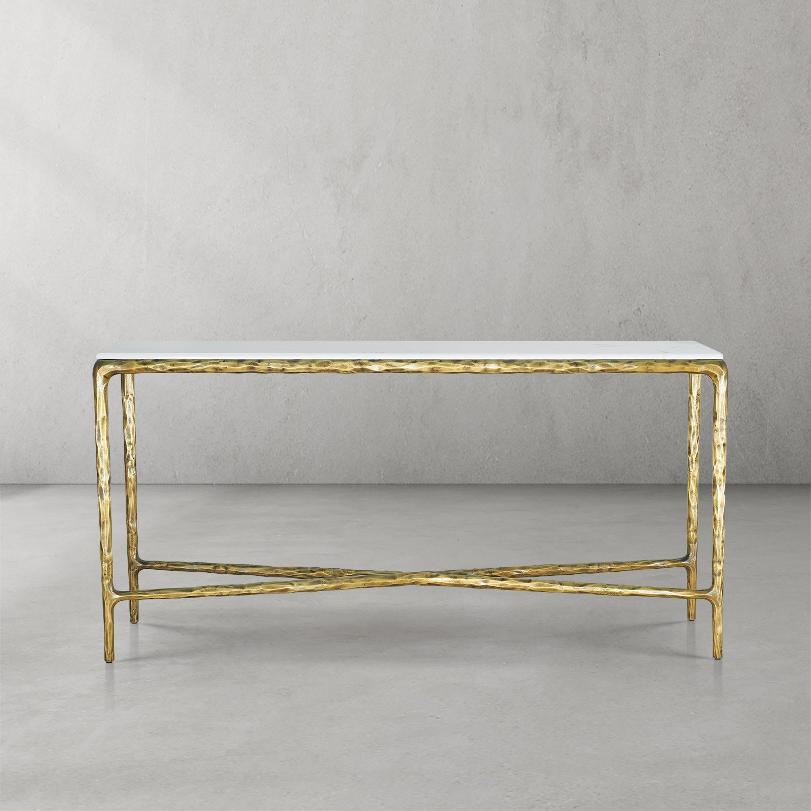 Vintage Forged Rectangle Marble Console Table