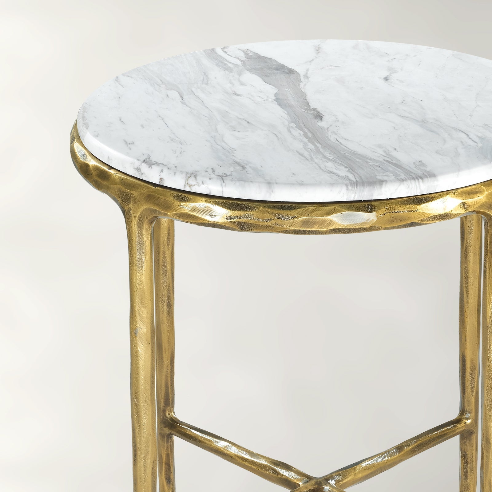 Vintage Forged Marble Round Side Table 18"D