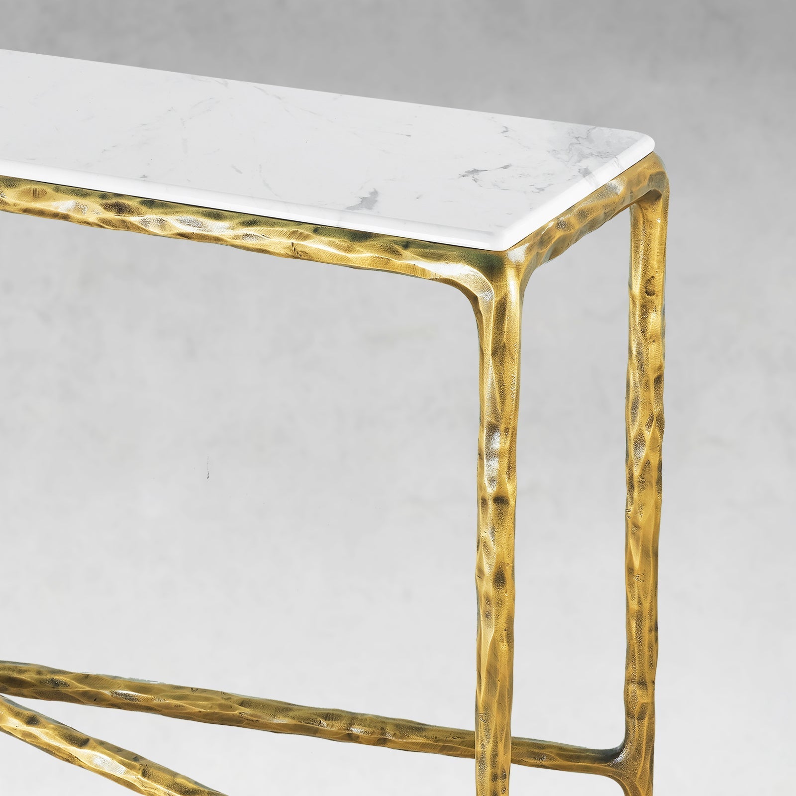 Vintage Forged Rectangle Marble Console Table