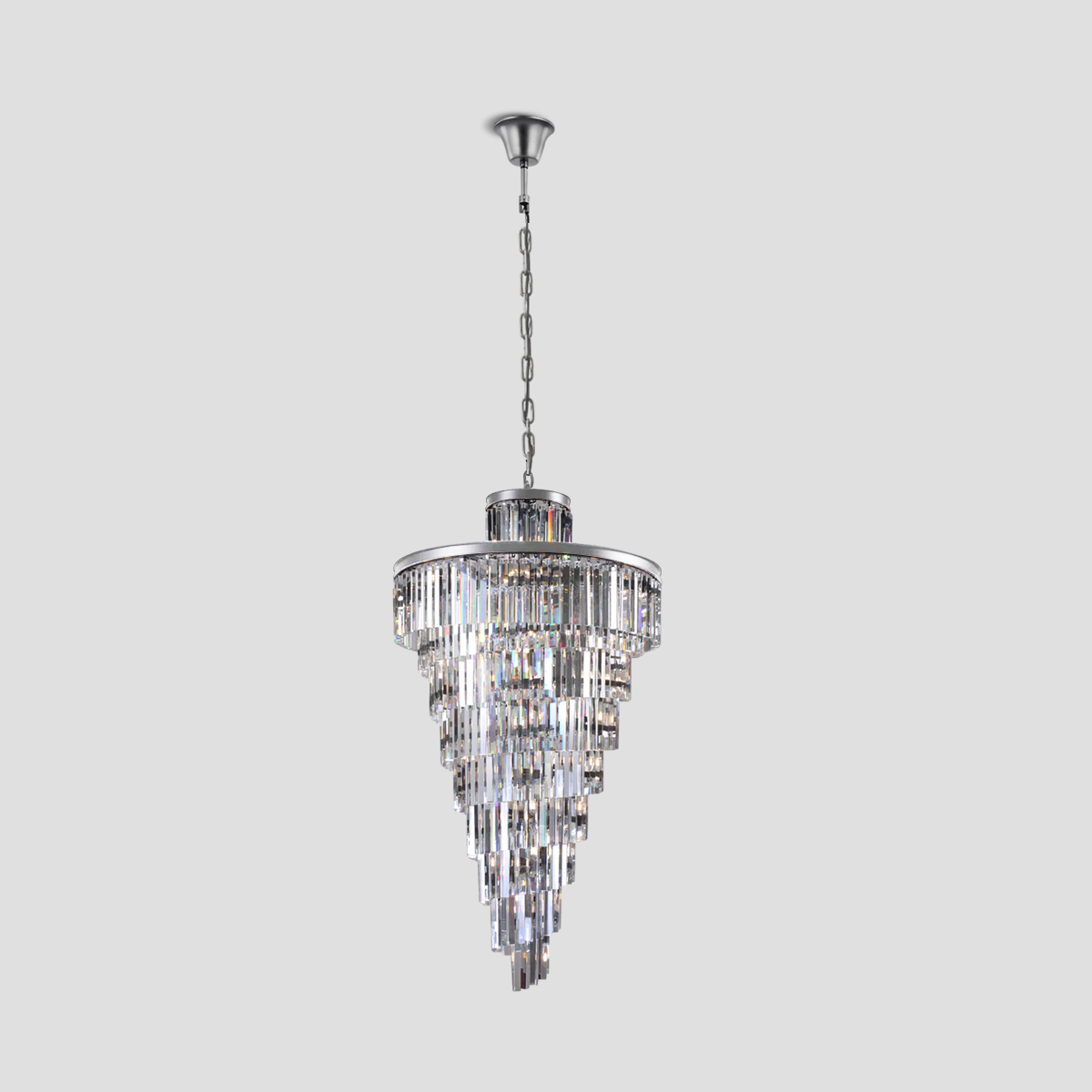 1920s Classical Multi-Tiered Layered Crystal Rod Chandelier