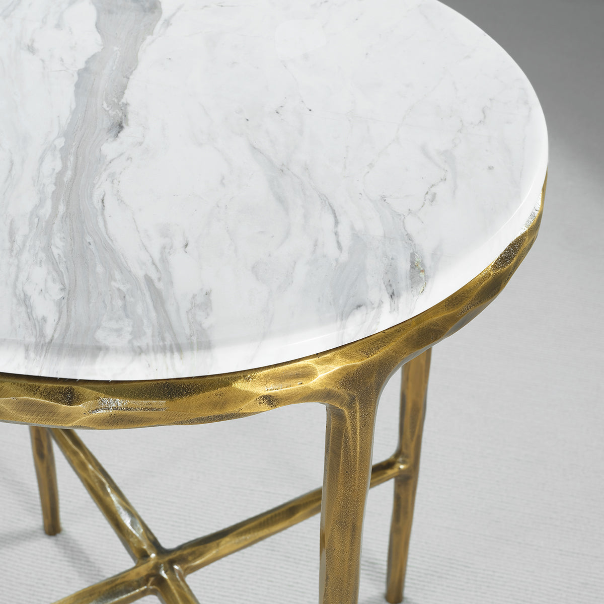 Vintage Forged Marble Round Side Table 18"D