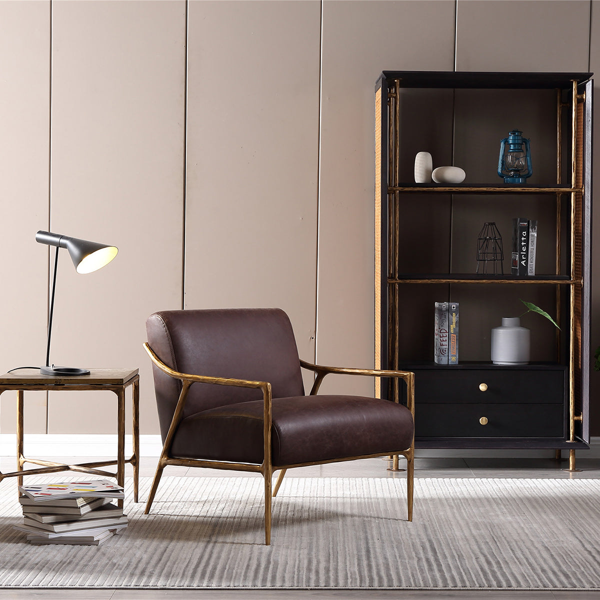 Vintage Forged Brown Leather Accent Chair