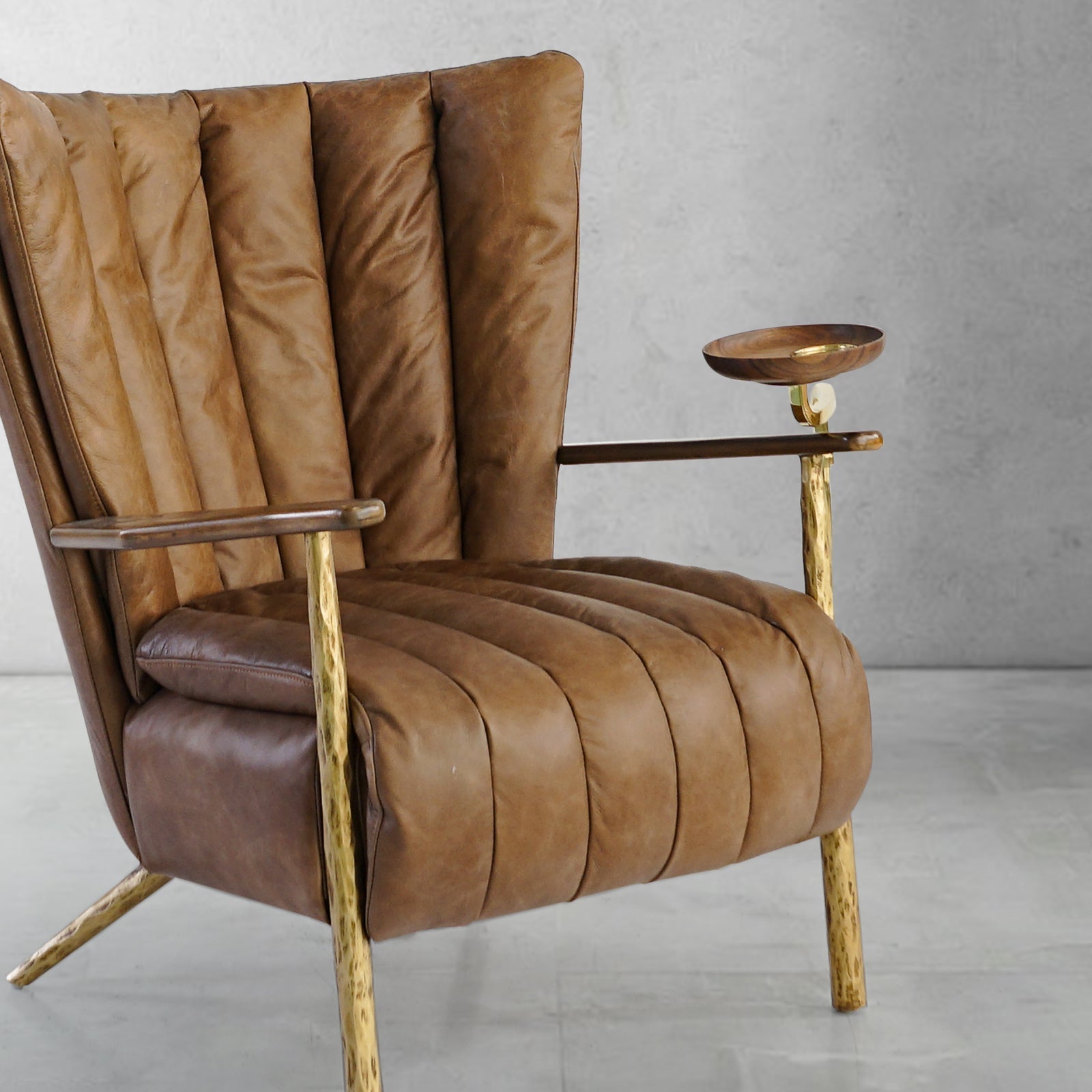 Vintage Forged  Leather Armchair Cigar Chair