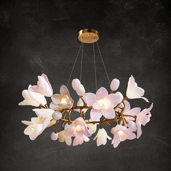 Amara Pink Orchid & Brass Circular Chandelier