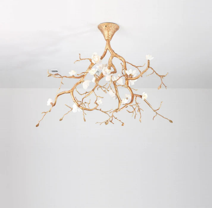 Aurelia Golden Branch & Porcelain Bloom Chandelier