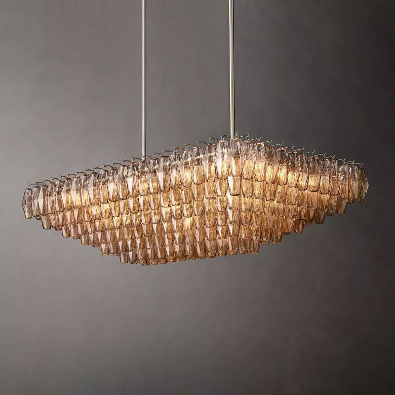 Chara Smoke Glass Tiered Rectangular Chandelier 54" - thebelacan