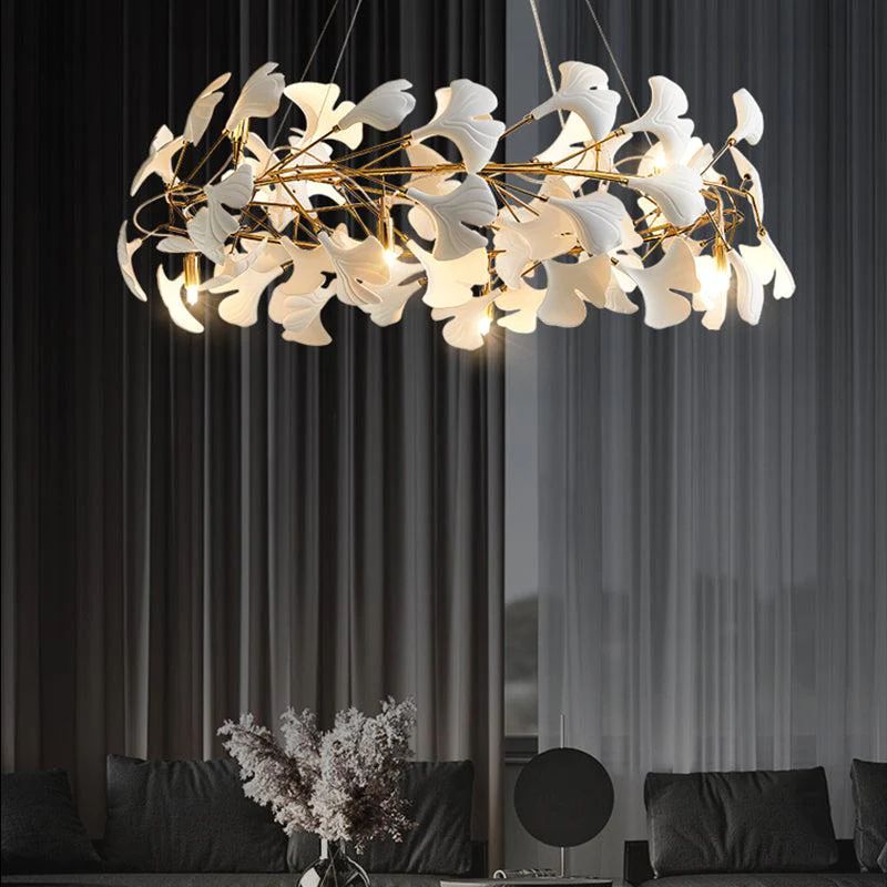 Ceramic Gingko Round Branch Chandelier - thebelacan
