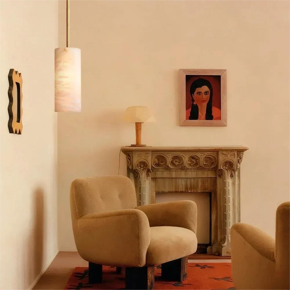 Hand-Carved Alabaster Cylinder Pendant