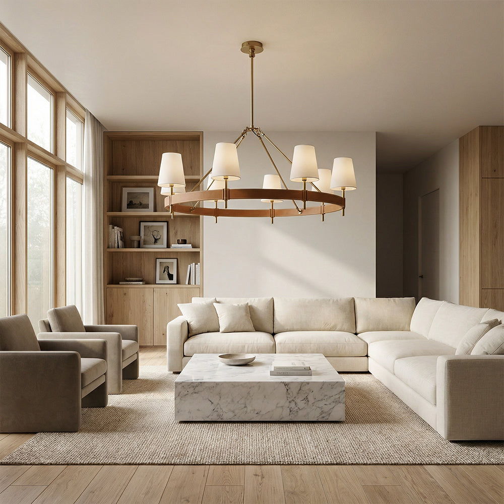 Havyn Leather Round Chandelier With Shade