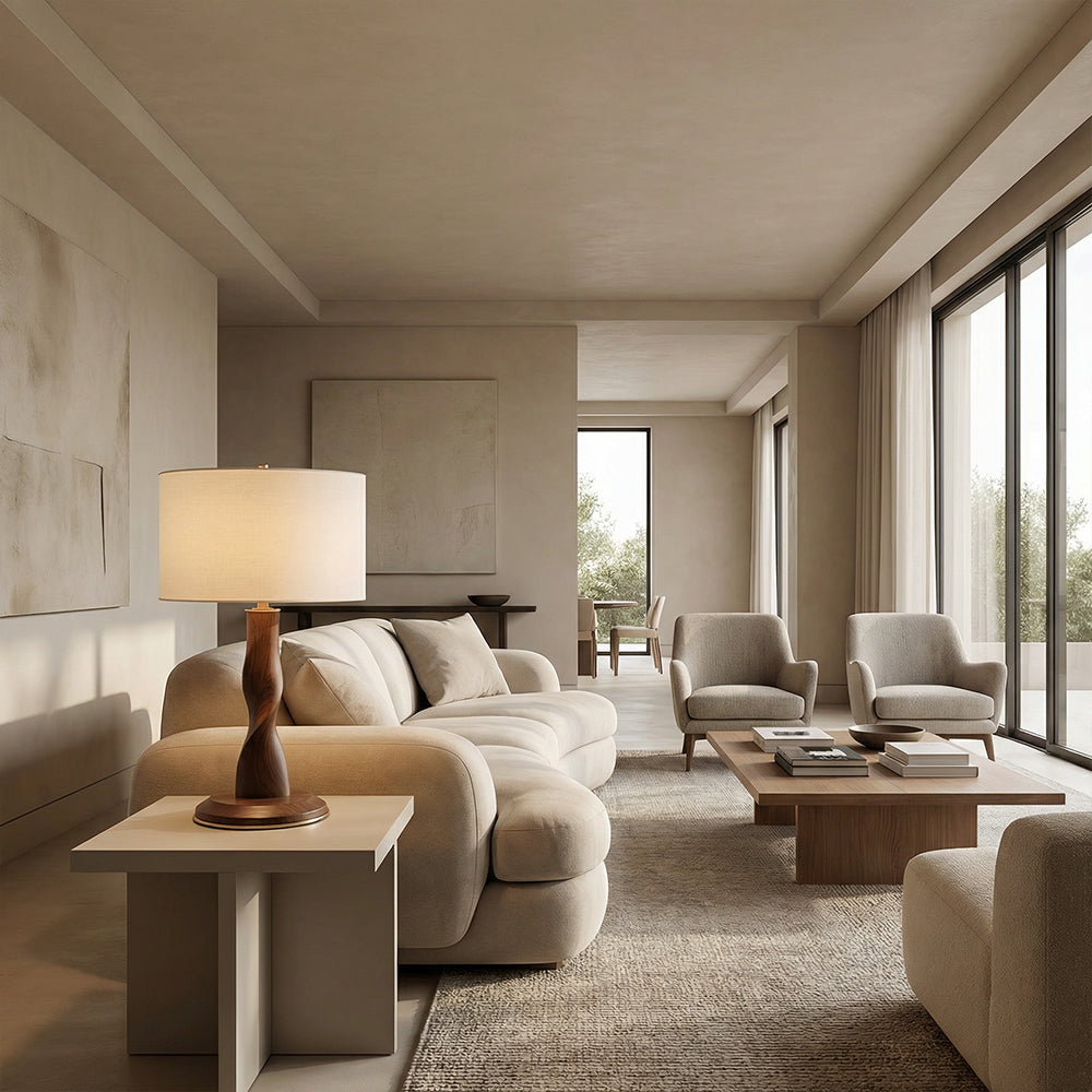 Jonie Wood Table Lamp with Shade for Living Room