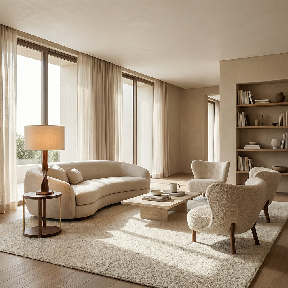 Jonie Wood Table Lamp with Shade for Living Room