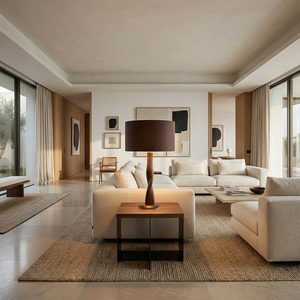 Jonie Wood Table Lamp with Shade for Living Room