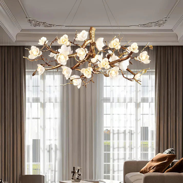 Lior Magnolia Branch & Porcelain Bloom Chandelier
