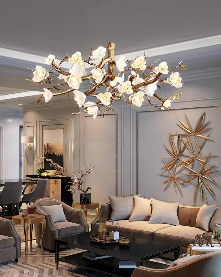 Lior Magnolia Branch & Porcelain Bloom Chandelier