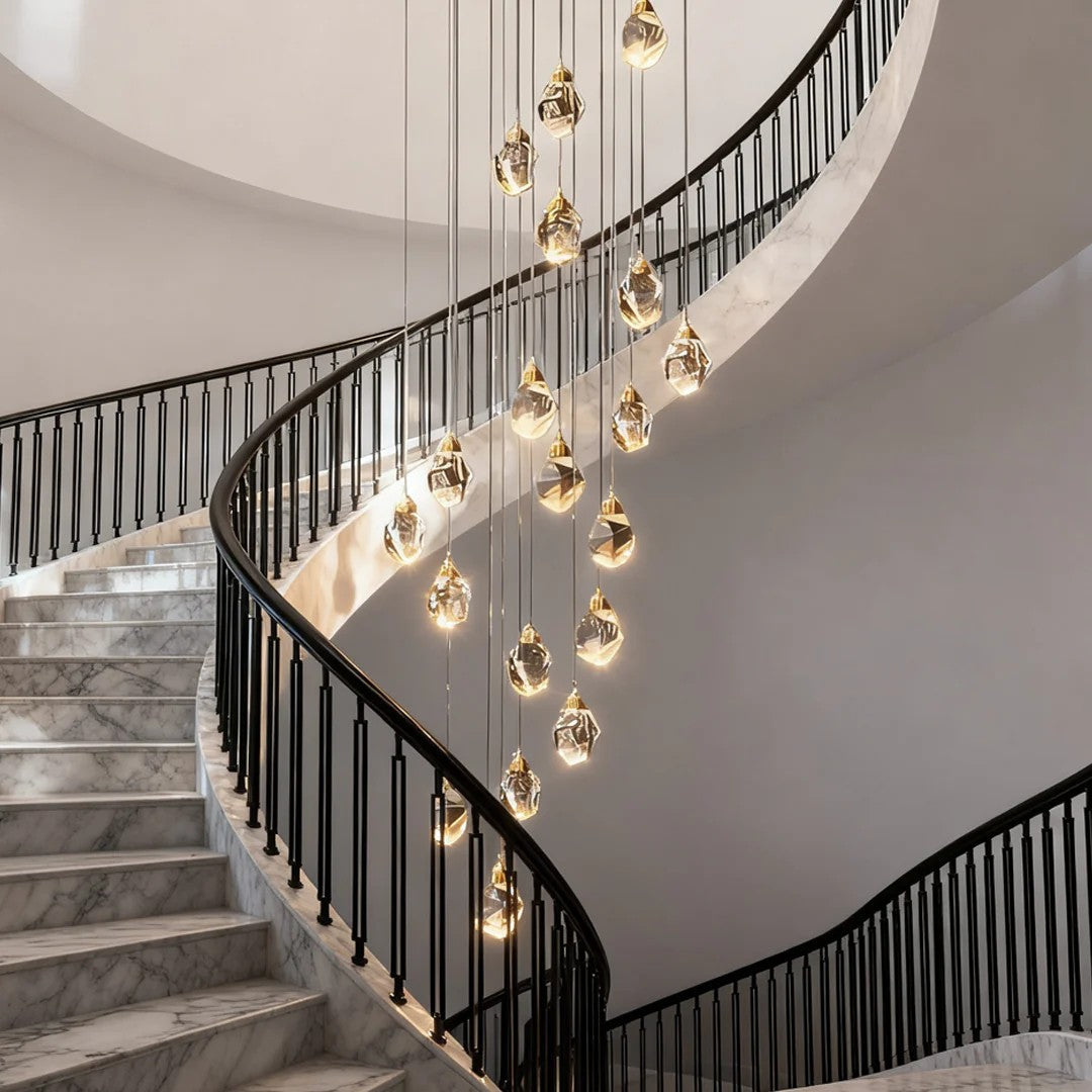 Modern Luxury Staircase Chandelier Spiral Crystal High Ceiling Light