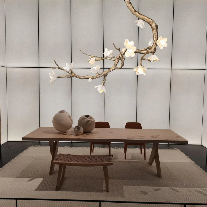 Magnolia Branch & Brass Floral Chandelier