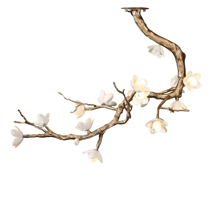 Magnolia Branch & Brass Floral Chandelier