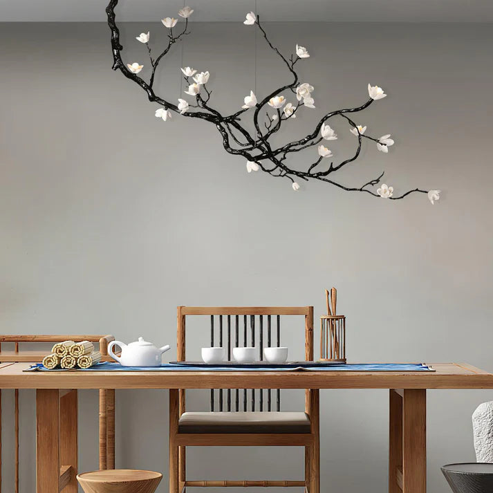 Noir Magnolia Branch & Porcelain Bloom Chandelier