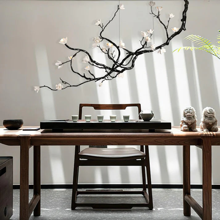 Noir Magnolia Branch & Porcelain Bloom Chandelier