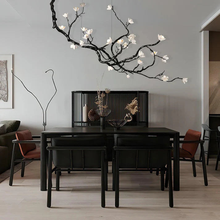 Noir Magnolia Branch & Porcelain Bloom Chandelier