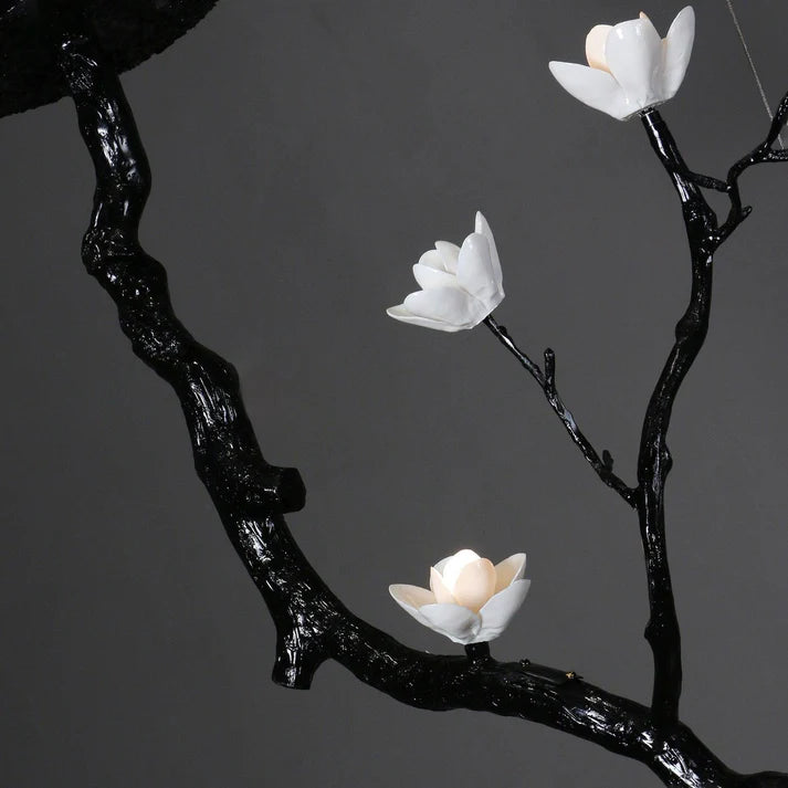 Noir Magnolia Branch & Porcelain Bloom Chandelier