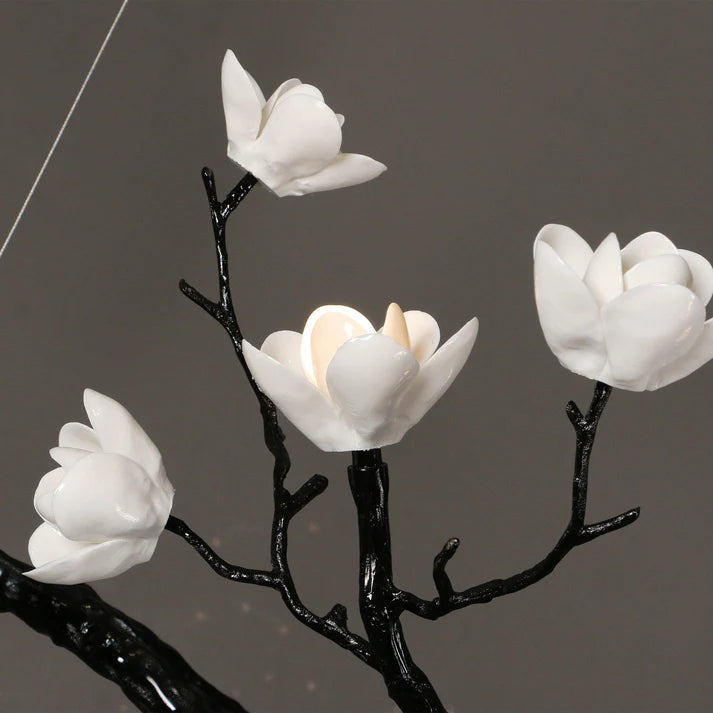 Noir Magnolia Branch & Porcelain Bloom Chandelier