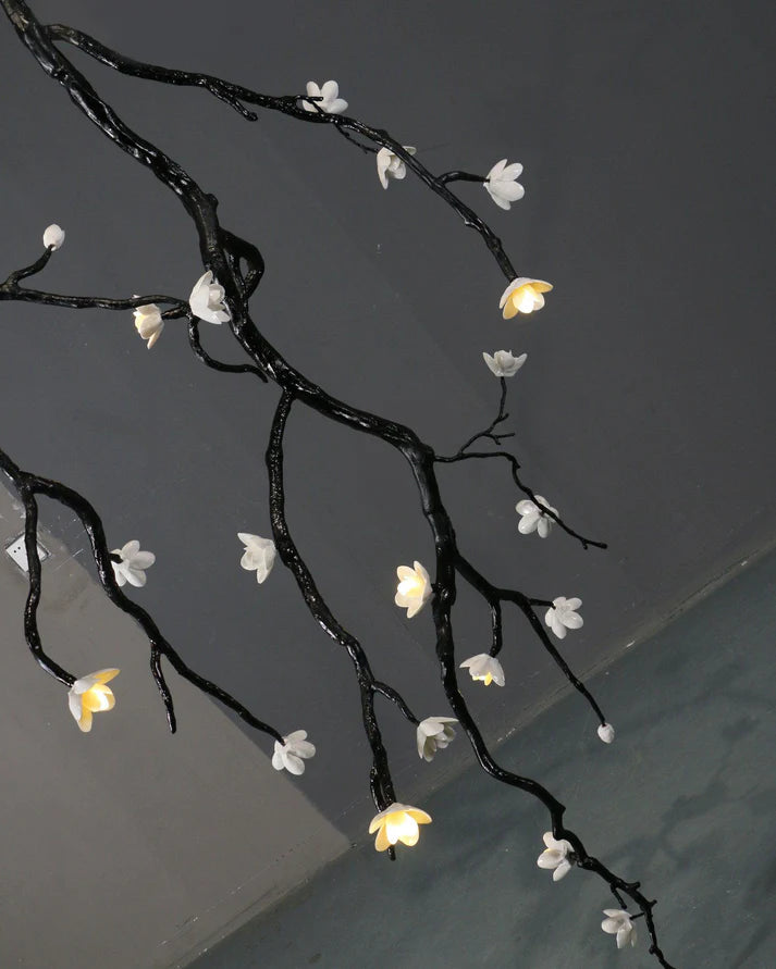 Noir Twisted Branch & Porcelain Bloom Candelabrum Chandelier