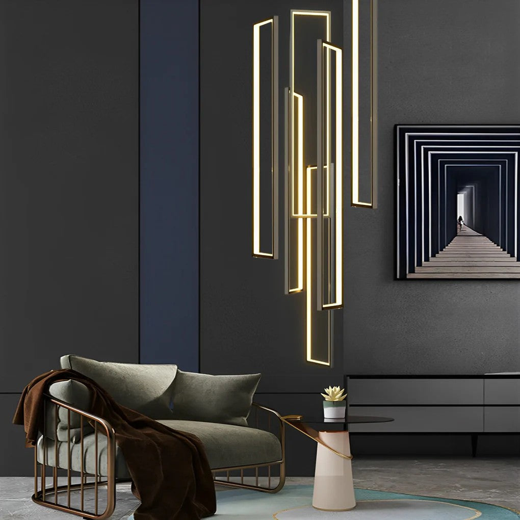  Aluminum Rectangular Frame LED Modern Duplex Stair Chandelier