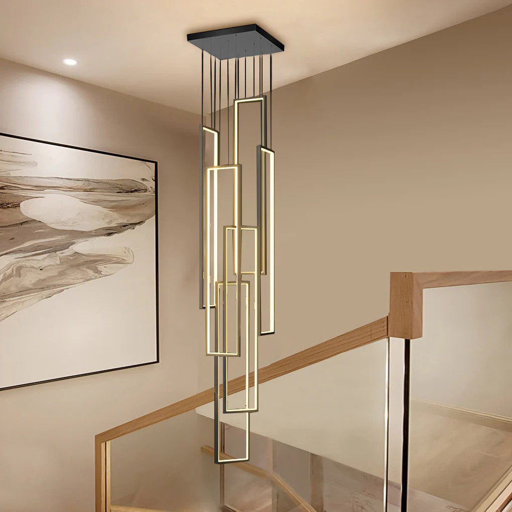  Aluminum Rectangular Frame LED Modern Duplex Stair Chandelier