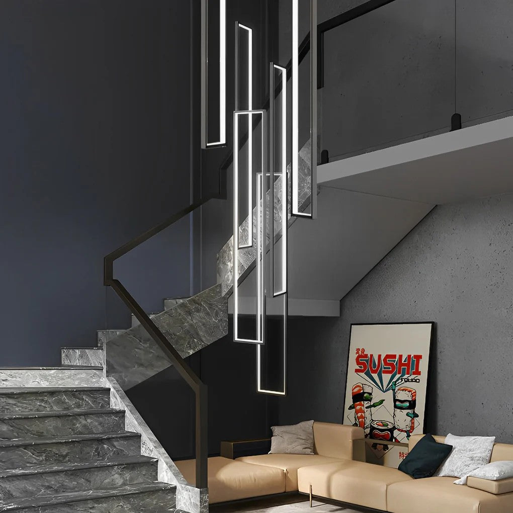  Aluminum Rectangular Frame LED Modern Duplex Stair Chandelier