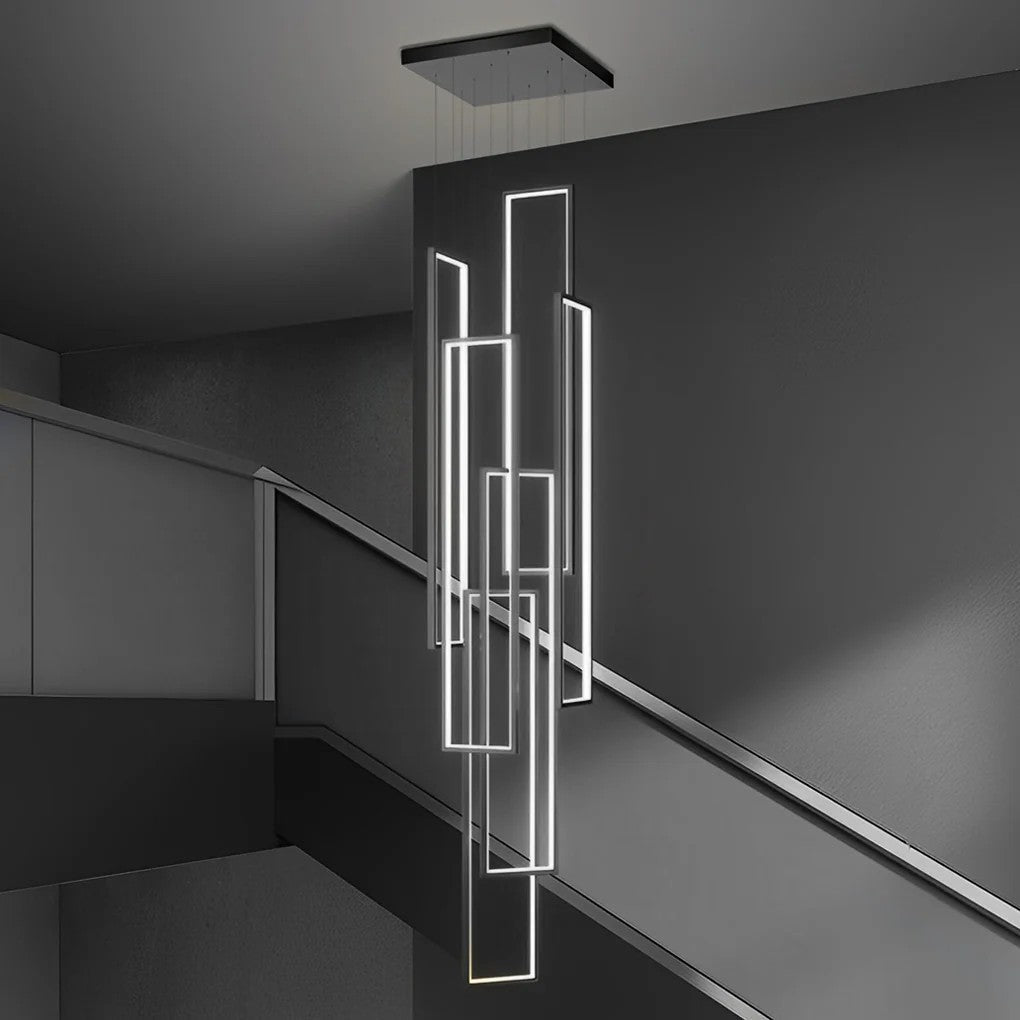  Aluminum Rectangular Frame LED Modern Duplex Stair Chandelier